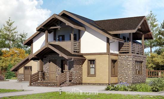 180-011-Л Проект двухэтажного дома мансардой и гаражом, бюджетный дом из бризолита Мценск | Проекты домов от House Expert