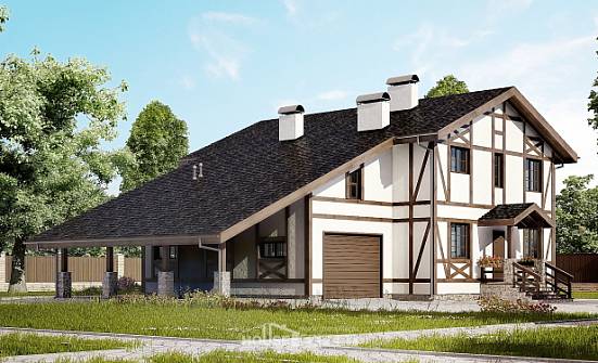250-002-Л Проект двухэтажного дома с мансардным этажом, гараж, уютный коттедж из кирпича Орел | Проекты домов от House Expert