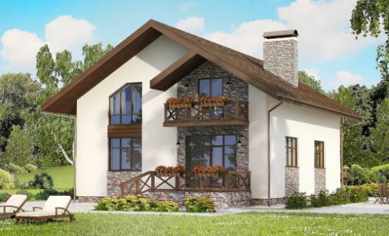 155-001-П Проект двухэтажного дома с мансардой, гараж, экономичный домик из газосиликатных блоков Мценск | Проекты домов от House Expert