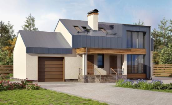150-015-П Проект двухэтажного дома с мансардой, гараж, небольшой домик из пеноблока Ливны | Проекты домов от House Expert