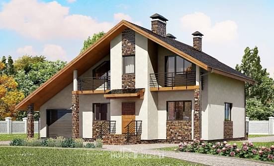 180-008-Л Проект двухэтажного дома с мансардным этажом и гаражом, классический дом из арболита Мценск | Проекты домов от House Expert