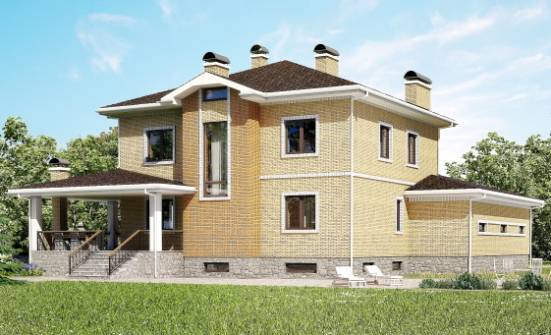 350-002-Л Проект трехэтажного дома и гаражом, современный загородный дом из кирпича Орел | Проекты домов от House Expert