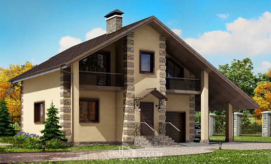 150-003-П Проект двухэтажного дома с мансардным этажом и гаражом, классический загородный дом из арболита Орел | Проекты домов от House Expert