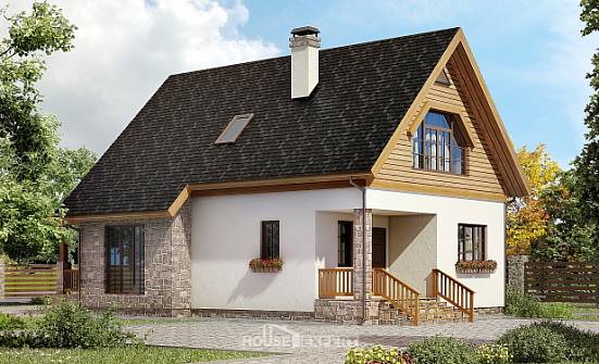 140-001-Л Проект двухэтажного дома с мансардным этажом, доступный дом из арболита Ливны | Проекты домов от House Expert
