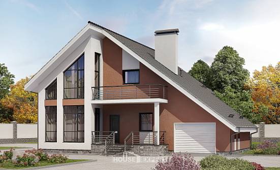 200-007-П Проект двухэтажного дома мансардой, гараж, простой дом из газобетона Ливны | Проекты домов от House Expert