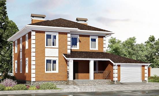 220-004-Л Проект двухэтажного дома и гаражом, классический коттедж из кирпича Орел | Проекты домов от House Expert