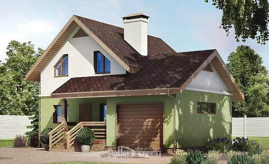 120-002-П Проект двухэтажного дома с мансардным этажом, гараж, компактный домик из теплоблока Мценск | Проекты домов от House Expert