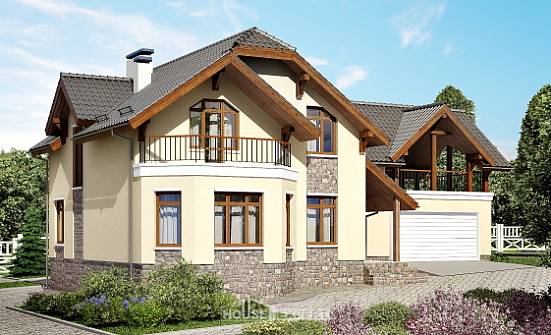 255-003-П Проект трехэтажного дома с мансардой и гаражом, классический домик из бризолита Орел | Проекты домов от House Expert