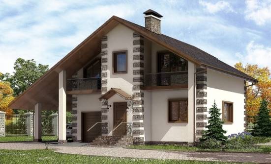 150-003-Л Проект двухэтажного дома с мансардным этажом и гаражом, современный домик из бревен Мценск | Проекты домов от House Expert