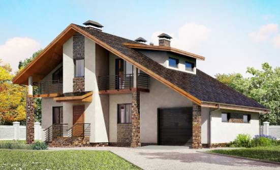 180-008-П Проект двухэтажного дома с мансардным этажом, гараж, уютный коттедж из бризолита Орел | Проекты домов от House Expert