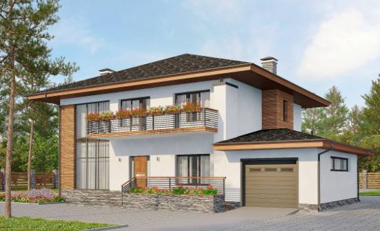 305-001-П Проект двухэтажного дома и гаражом, красивый загородный дом из поризованных блоков Орел | Проекты домов от House Expert