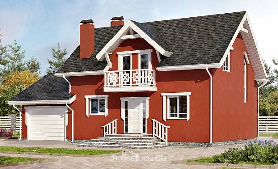 180-013-Л Проект двухэтажного дома мансардой, гараж, бюджетный домик из теплоблока Мценск | Проекты домов от House Expert