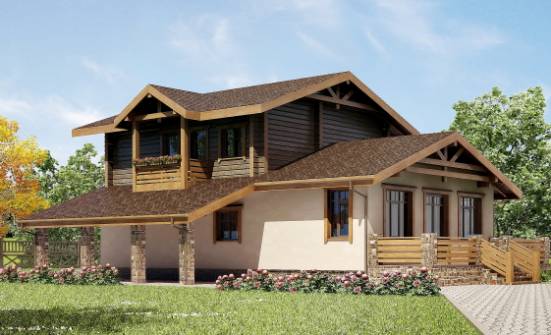 170-004-П Проект двухэтажного дома с мансардой и гаражом, бюджетный домик из блока из бревен Орел | Проекты домов от House Expert