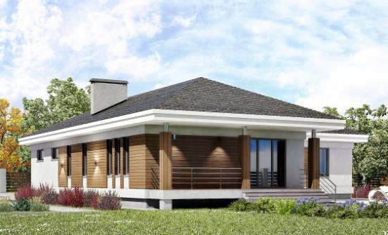 165-001-П Проект одноэтажного дома и гаражом, бюджетный домик из пеноблока Ливны | Проекты одноэтажных домов от House Expert