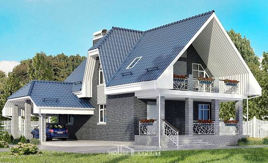 125-002-Л Проект двухэтажного дома с мансардным этажом, гараж, небольшой коттедж из теплоблока Орел | Проекты домов от House Expert
