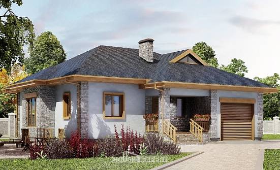130-006-П Проект одноэтажного дома, гараж, простой домик из теплоблока Ливны | Проекты домов от House Expert