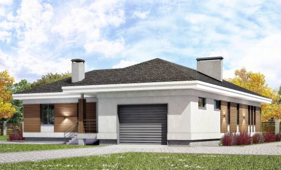 165-001-П Проект одноэтажного дома и гаражом, бюджетный домик из пеноблока Ливны | Проекты домов от House Expert