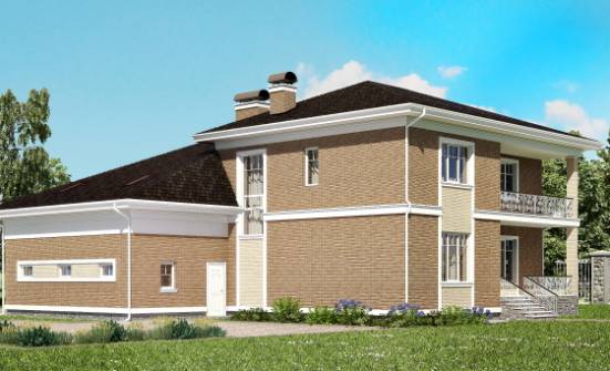 335-002-П Проект двухэтажного дома и гаражом, уютный загородный дом из кирпича Мценск | Проекты домов от House Expert