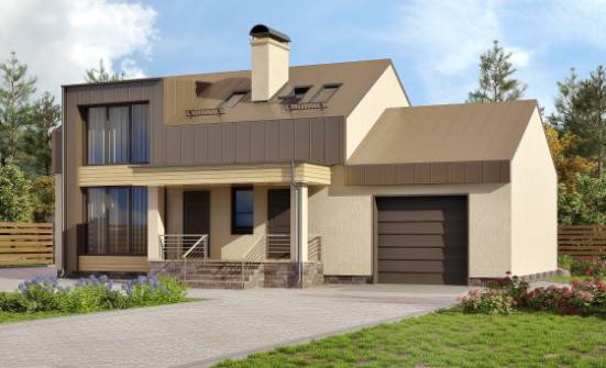 150-015-Л Проект двухэтажного дома мансардный этаж, гараж, бюджетный домик из теплоблока Мценск | Проекты домов от House Expert