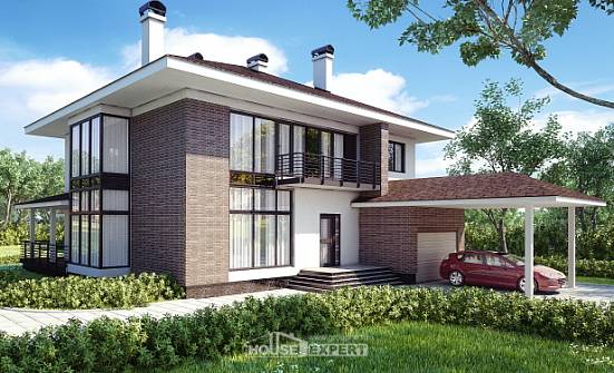 340-001-П Проект двухэтажного дома и гаражом, классический дом из кирпича Ливны | Проекты домов от House Expert