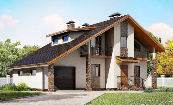 180-008-Л Проект двухэтажного дома с мансардным этажом и гаражом, классический дом из арболита Мценск | Проекты домов от House Expert