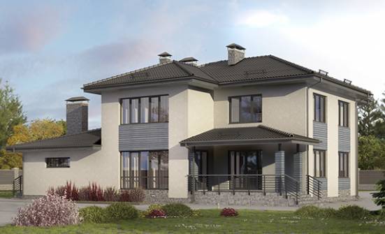 340-005-П Проект двухэтажного дома и гаражом, классический дом из бризолита Мценск | Проекты домов от House Expert