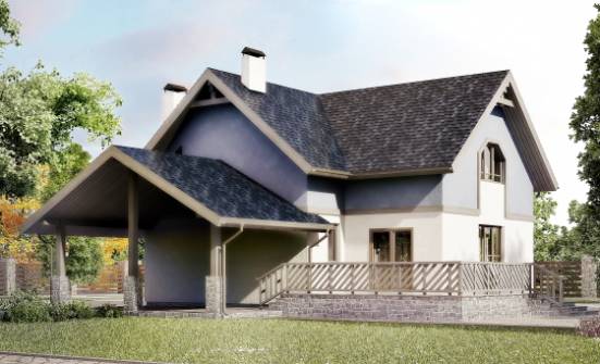 150-011-П Проект двухэтажного дома с мансардным этажом, гараж, компактный загородный дом из поризованных блоков Мценск | Проекты домов от House Expert