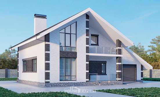 190-008-П Проект двухэтажного дома с мансардой, гараж, простой загородный дом из керамзитобетонных блоков Ливны | Проекты домов от House Expert