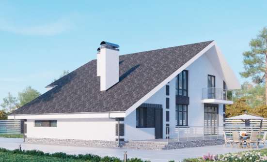 190-008-П Проект двухэтажного дома с мансардой, гараж, простой загородный дом из керамзитобетонных блоков Ливны | Проекты домов от House Expert