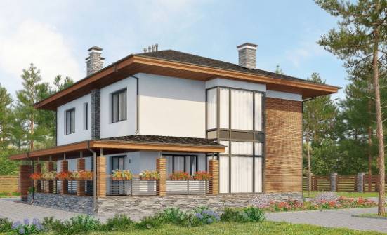305-001-П Проект двухэтажного дома и гаражом, красивый загородный дом из поризованных блоков Орел | Проекты домов от House Expert