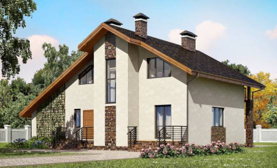 180-008-П Проект двухэтажного дома с мансардным этажом, гараж, уютный коттедж из бризолита Орел | Проекты домов от House Expert