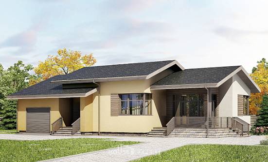 135-002-Л Проект одноэтажного дома и гаражом, красивый коттедж из газобетона Мценск | Проекты домов от House Expert