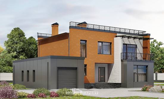 260-002-Л Проект двухэтажного дома и гаражом, огромный загородный дом из блока Мценск | Проекты домов от House Expert