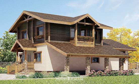 170-004-П Проект двухэтажного дома с мансардой и гаражом, бюджетный домик из блока из бревен Орел | Проекты домов от House Expert