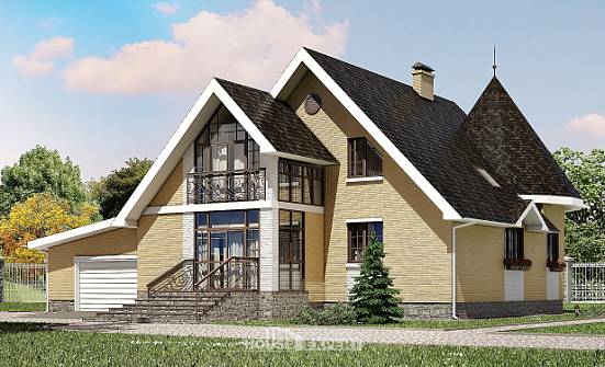 250-001-Л Проект двухэтажного дома мансардный этаж, гараж, просторный дом из газобетона Мценск | Проекты домов от House Expert