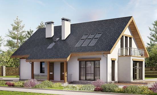 185-005-П Проект двухэтажного дома с мансардой, гараж, простой коттедж из блока Мценск | Проекты домов от House Expert