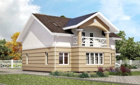 155-009-П Проект двухэтажного дома мансардой, бюджетный коттедж из пеноблока Мценск | Проекты домов от House Expert