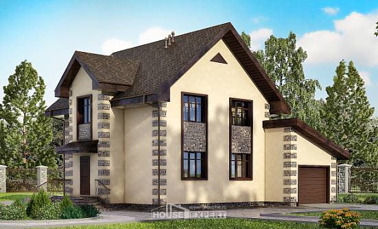 160-004-П Проект двухэтажного дома, гараж, скромный коттедж из поризованных блоков Орел | Проекты домов от House Expert